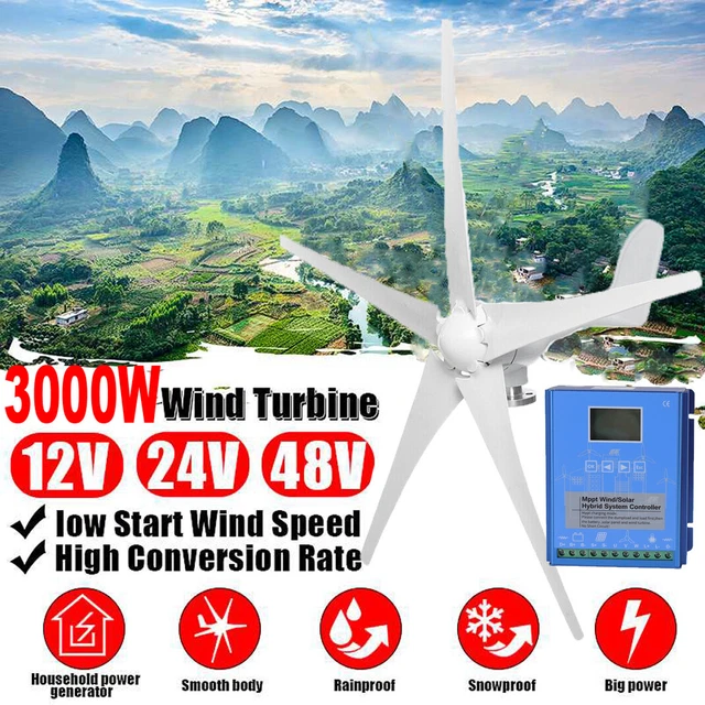 Kit éolienne 500W 24V – Avec Régulateur, Pale En Nylon, Corps Alu, IP67