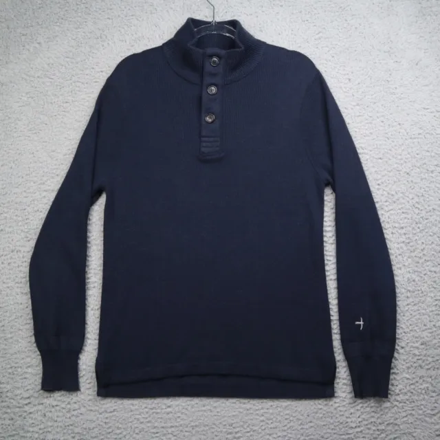 RELWEN Huckberry Mens M Pullover Sweater Cotton Blend Navy Mock 1/4 Button