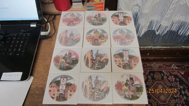 ancien lot de 12 carrelages carrés obernai sarreguemines h. loux,tres bon état