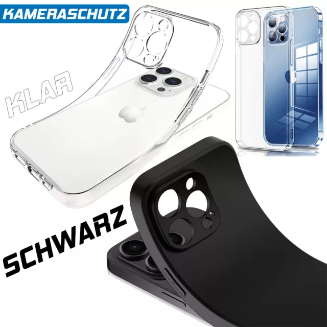 Hülle für iPhone 14 13 12 11 Pro Max Xs 8 7 Kamera Schutz Case TPU Klar Schwarz