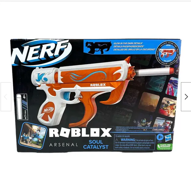 Nerf Roblox Arsenal: Pulse Laser Motorized Dart Blaster, 10 Nerf Darts,  Clip, Code to Unlock In-Game Virtual Item - Nerf