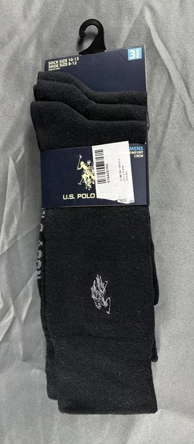NWT U.S.Polo Assn. Men's 3-Pairs Casual Comfort Crew Socks, Size 10-13 Black