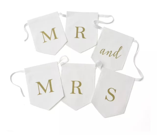 Way To Celebrate Mr & Mrs Linen Banner, White/Gold