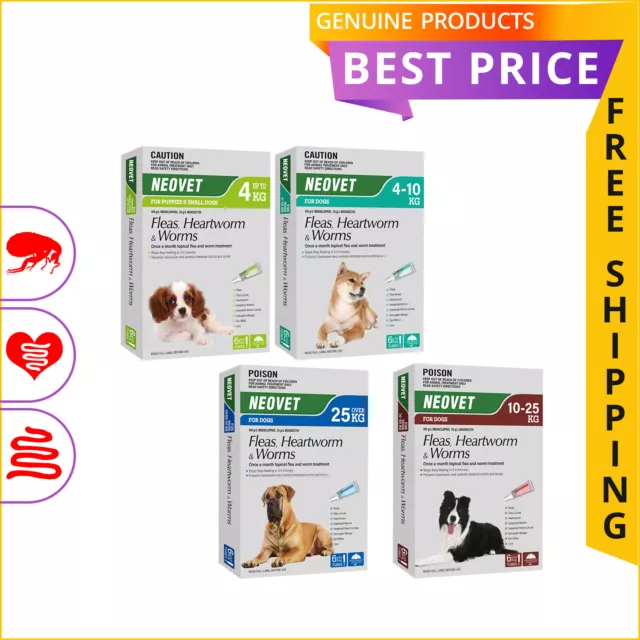 Neovet Flea Heartworm Worms Control for Dogs All Sizes 6 Doses Free Shipping