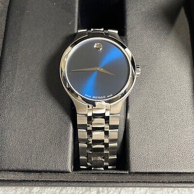 Movado Mens Collection Blue Dial Stainless Steel Bracelet Dress Watch 0606369