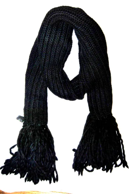 HUGE RLX RALPH Lauren Black Label Chunky Knit Tassel Black Wool Scarf ...