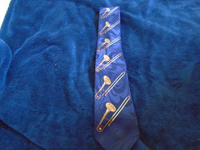 Steven Harris Mens Tie, Dark Blue with Gold & Silver Trombones, Polyester Steven Harris Mens Tie, Dark Blue with Gold & Silver Trombones, Polyester