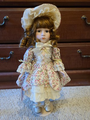 Vintage Porcelain Doll Marian Yu Designs MYD 17.5" Young Girl in Ruffled Dress