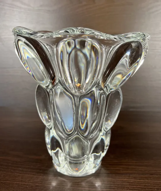 Gorgeous Vannes France Heavy Flared Oval Bubbles Crystal Vase