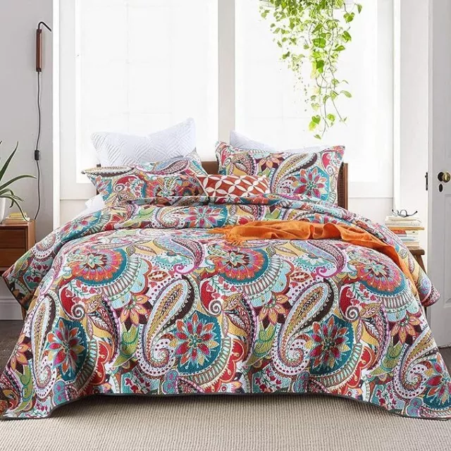 Qucover Quilt Bettwäsche-Set, wunderschöne Paisley-Muster Tagesdecken König Größ
