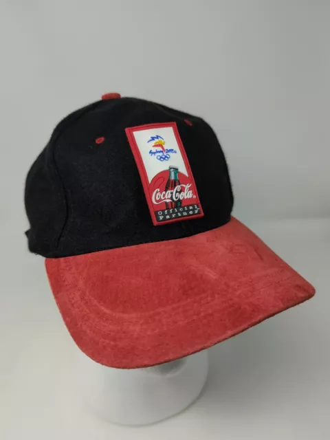 Vintage Coca Cola Coke Sydney 2000 Olympics Licensed Wool / Suede Black Hat Cap