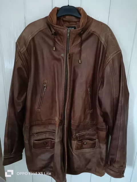 Mens Vintage Brown 70s Style Brown real Leather Jacket UK Size 3XL