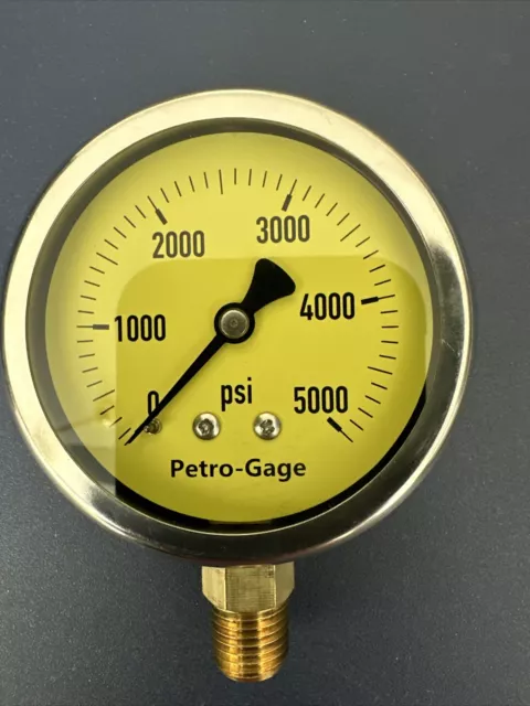 New Hydraulic Liquid Filled Pressure Gauge 0-5000 PSI 2.5" Face 1/4" LM