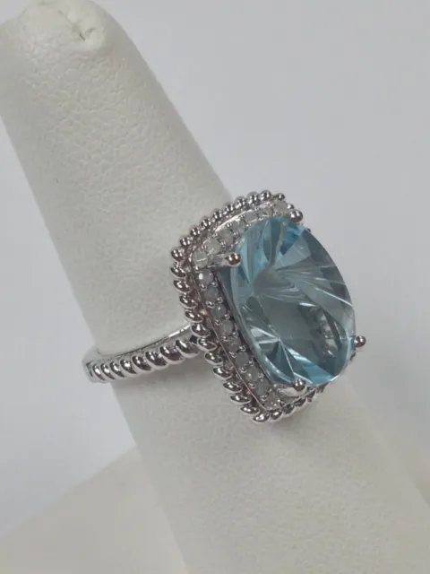 NATURAL BLUE TOPAZ and Natural Diamond Ring 925 Sterling Silver $185.00 ...