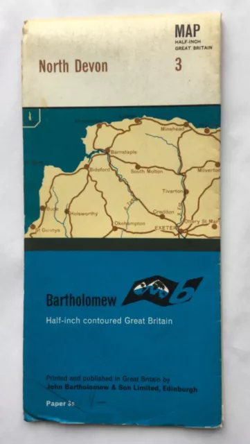 1965 North Devon Bartholomew half-inch contoured map Sheet 3