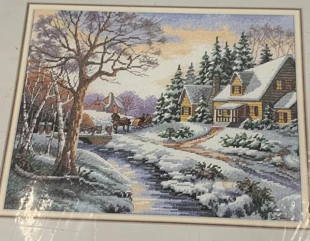 Dimensions Sunset 13691 Cross Stitch Winter Outing by Carl Valente 18”x15” 2001