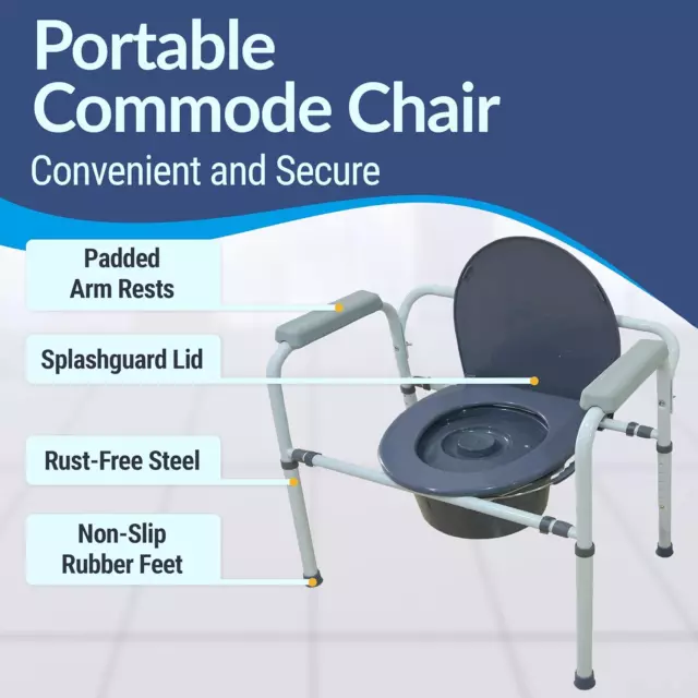 Bedside Commode Chair Portable - Heavy-Duty Raised Toilet Seat with Handles 3