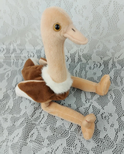 STRETCH Ostrich Plush TY 1997 Beanie Babies Zoo Bird Brown White 11" Stuffed
