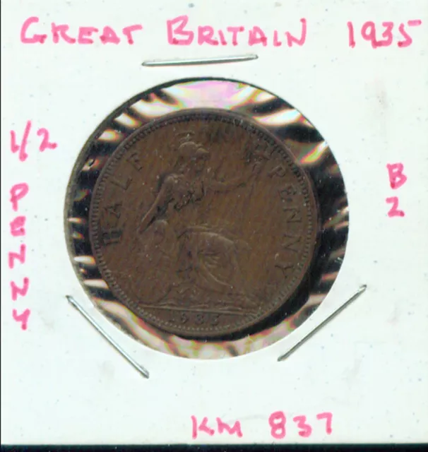 World Coins Great Britain 1935  Half Penny Vf (2G366)