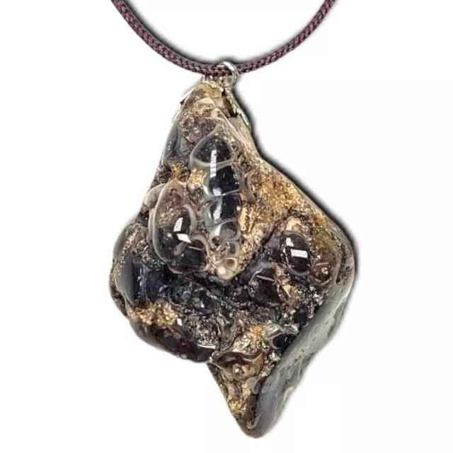 Turitella Agate Pendant Necklace Spotted Polished Fossil Natural Stone 32 Inch