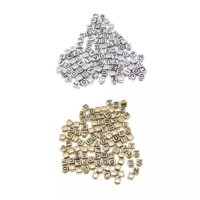 100 stk. 6mm Acryl Silber Gold Buchstaben Perlen Spacer Beads für Schmuck