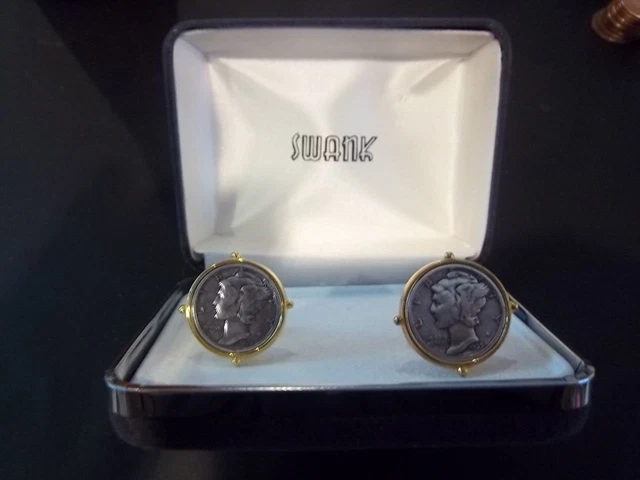 Mercury Silver Dimes 1936 & 1939 in Vintage  Cuff links