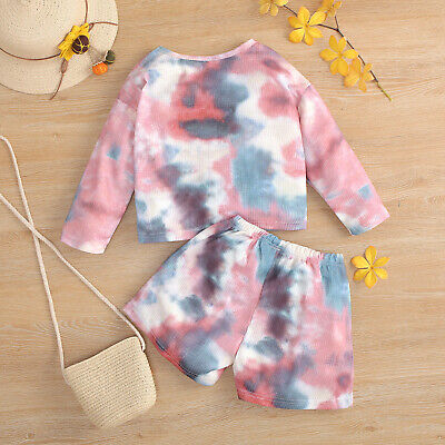 Tie Dye Casual Outfits Sets Kids Girls Tracksuits Crop T-shirt Top with Shorts