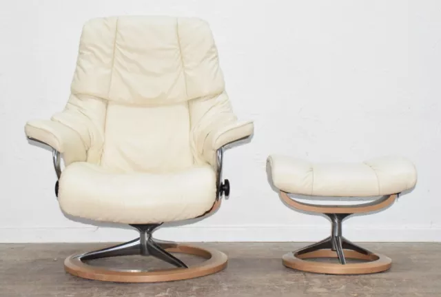 Ekornes Stressless "Reno" (Medium) Leather Reclining Chair With Footstool