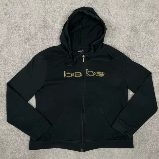 Bebe Hoodie Girls XL Black Zip Up Sweater Logo Spellout