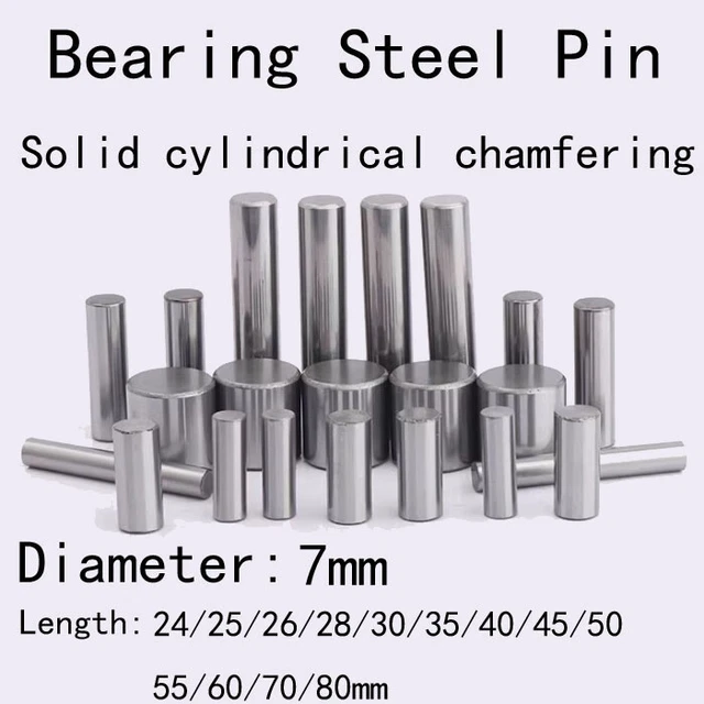 7mm Dia Bearing Steel Pin Solid Cylindrical Chamfering Dowel Pins 24mm-80mm Long
