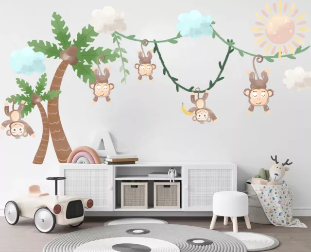 Safari Animals monkey coconut palm tree Nursery Removable Wall Decal Stickers Safari Animals monkey coconut palm tree Nursery Removable Wall Decal Stickers
