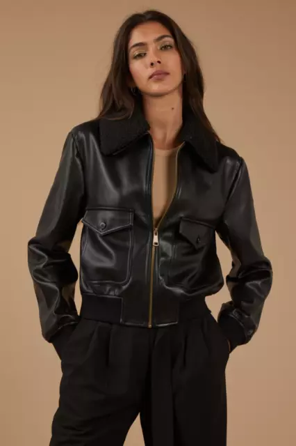 Veste en cuir pour femme Bomber noir Veste en cuir d'agneau pur Taille SML...