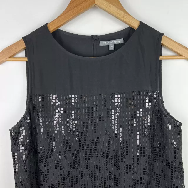 Michael Stars Shirt Womens XS Black Silk Sequined Sleeveless Blouse Top 2