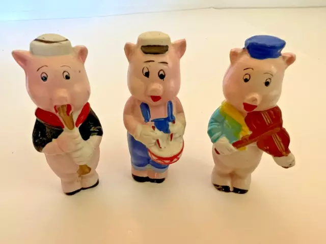 Vintage 1930's G. Borgfeldt Disney "Three Little Pigs" Bisque Figurines w/ Box