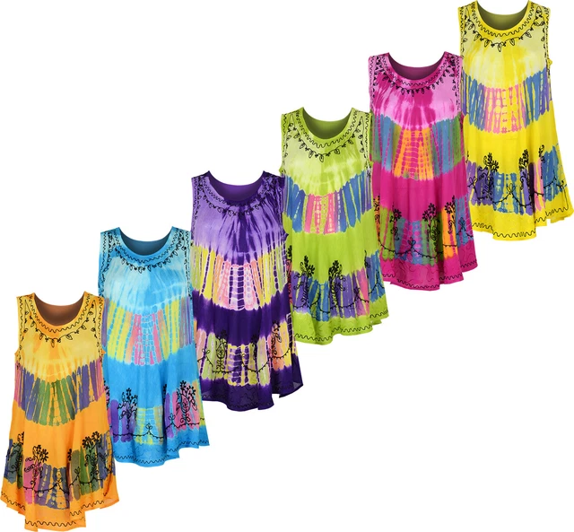 Women's Round Neck Floral Butterfly Print Tie Dye Sleeveless Umbrella Dress One Size (Butterfly - Green