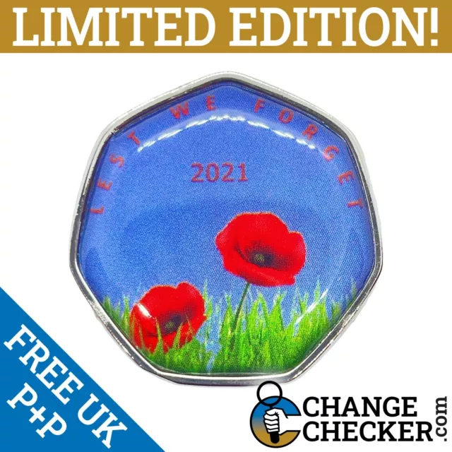 Remembrance Lest We Forget 50p Shaped Novelty Coin Limited Edition of 100 TGBCH