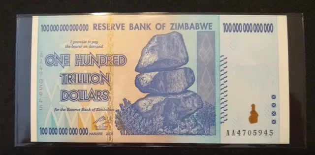 2008 Zimbabwe unc 100 Trillion dollar hyper inflation popular world bank note