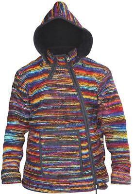 Mens Hippie Winter Coat Tyedye Jacket Fleece Lined Hoodie Wool Festival Sweater