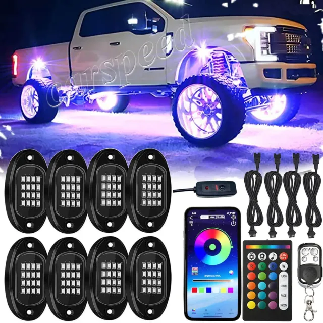 8x RGB LED Rock Light For Off-Road Underglow Foot Wheel Well Light Truck ATV UTV