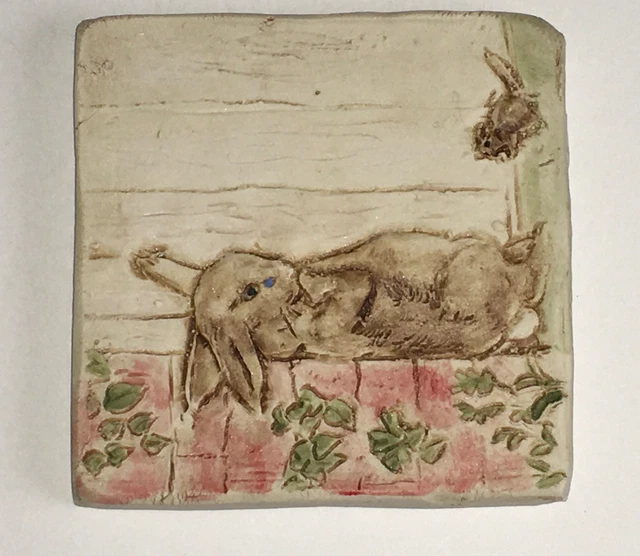 Hand Made Porcelain Clay Art Wall Tile Backsplash Peter Rabbit Sculptured 4”