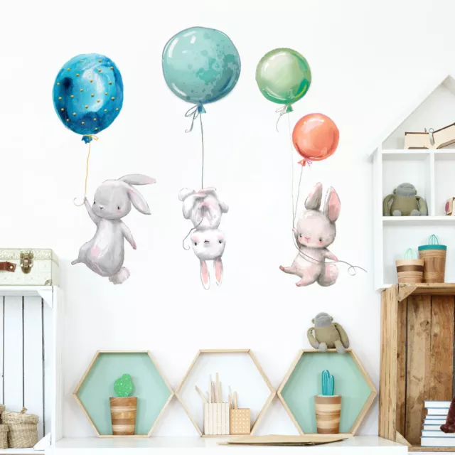 Cute Bunny Rabbit Balloon Wall Stickers Decals Kids Room Nursery Bedroom Decor