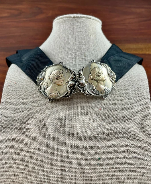 Hebilla De Cinturón Shiebler Plata Esterlina Y Oro 14K Con Cinturón De Tela Etrusco Mujer