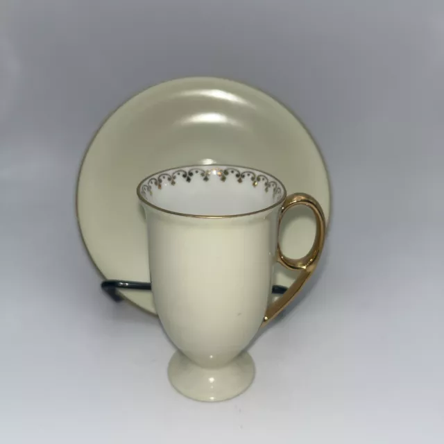 Vintage Puls Demitasse Teacup and Saucer Made in Czechoslovakia 4" Pale Yellow