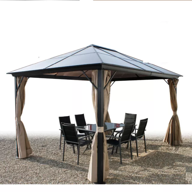 Luxus Aluminium Doppeldach Gartenpavillon Zelt inkl. Seitenteile beige 3x4m