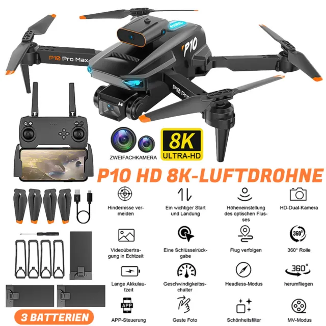 Drone plegable WIFI FPV 8K doble cámara mini selfie cuadricóptero radiocontrol drone 3 baterías