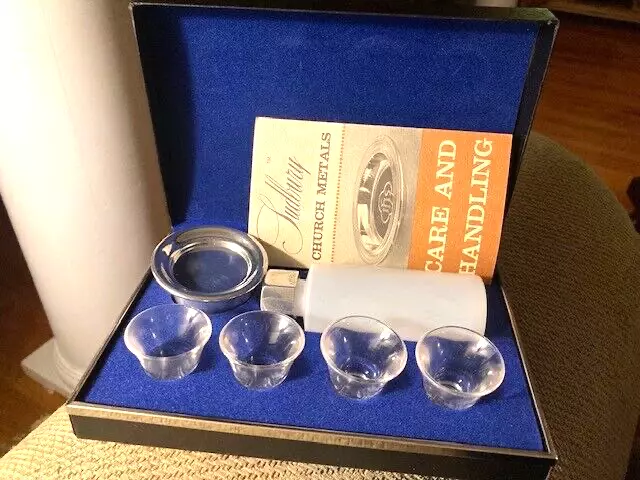 Communion Kit Travel Set-Sudbury Church Metals-4 Glass Cups,Plastic Bottle,Dish