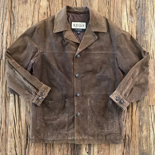 M. Julian Wilson Jacket Men's M Brown Suede Leather Flannel Lined Barn Coat
