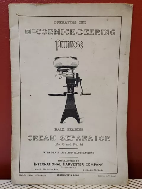 McCormick Deering Primrose Cream Separator Instruction Book VTG Ephemera