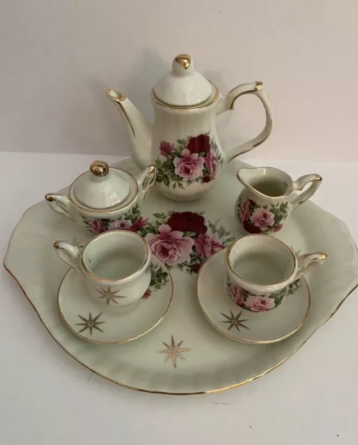 10 Pc Miniature Tea Set Formalities By Baum Brothers Victorian Rose Collection.