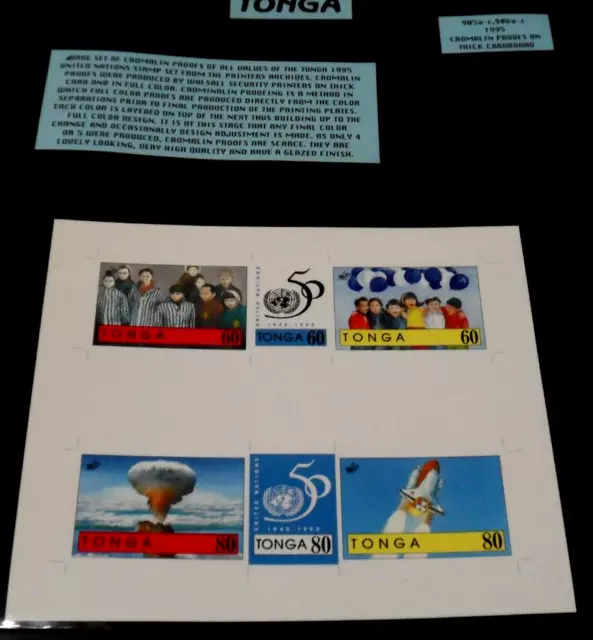 TONGA #905 a-c, 906a-c, 1995, 50 aniversario de la ONU. MNH, PRUEBAS DE CROMO, MUY RARAS